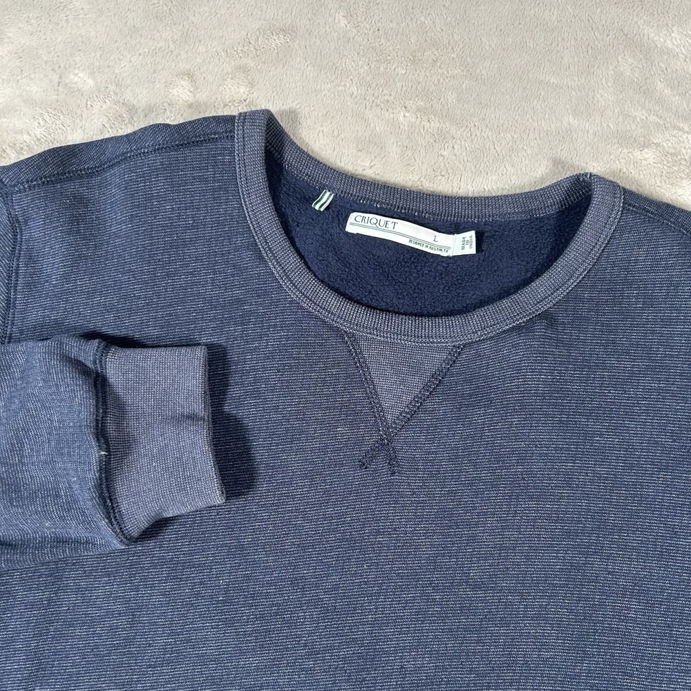 CRIQUET Sweatshirt Mens L Blue Waffle Knit Fleece Lined Casual Preppy Golf VTG